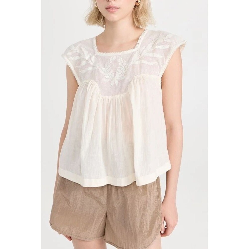 The Great The Dawn Embroidered Top Floral Lace Solid Cream Cotton XL 287501 - Picture 1 of 6